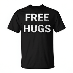 Camiseta Free Hugs negra unisex con cuello redondo y manga corta, ropa promocional - Product Image 3