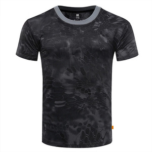 Camiseta de camuflaje para hombre con cuello redondo, ropa de entrenamiento al aire libre de verano de secado rápido, estilo táctico - Product Image 1