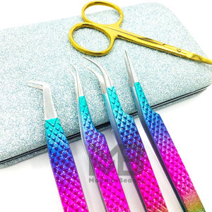 Pinzas especiales de extensión de pestañas con agarre de diamante recubierto de dos tonos, pinzas de extensión de etiqueta privada de acero inoxidable japonés - Product Image 5