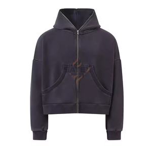 Sweat-shirt d'hiver unisexe en coton 100% délavé à l'acide, fermeture éclair vintage, broderie personnalisée, poids lourd, faible MOQ - Product Image 5