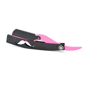 Black & pink Colour Combination Stainless Steel half Blade Holder Razor Handle Moustache Design Barber Straight Razor