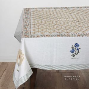Premium Quality Indian Cotton Hand Block Printed Rectangle and <b>Round</b> Floral Dinning <b>Tablecloth</b> 72 Inches for Wedding Home - Product Image 6