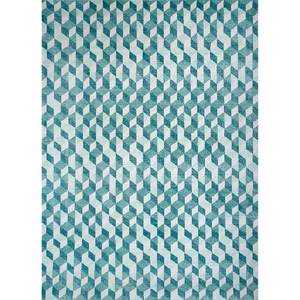 Alfombra de Lana Anudada a Mano Jaipur Rugs ZA Clan Azul, Diseño Geométrico, Alfombra Rectangular para Sala de Estar o Pasillo, Diseño de Rompecabezas LLV-3038 - Product Image 1