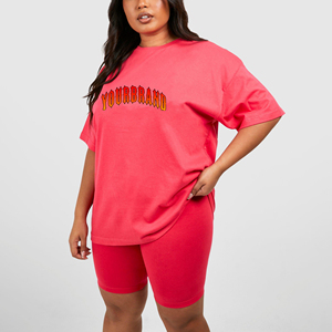 Vente en gros 100% coton ensemble de t-shirts courts et surdimensionnés pour femmes Biker tenue décontractée d'été ensemble de jogging pour femmes avec logo imprimé personnalisé - Product Image 1