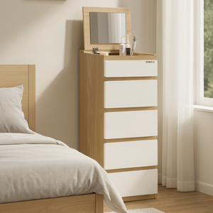 Commode Sotta Slimboy à 5 tiroirs avec miroir, style minimaliste, en métal et bois massif MDF, pour chambre ou salon, meubles de maison - Product Image 1