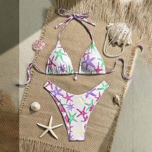 Traje de Baño de Dos Piezas con Estampado de Estrellas Multicolores, Talla Grande, Secado Rápido, Detalle de Concha, Logotipo Personalizado en la Parte Delantera, Conjunto de Bikini para Mujer, Entrega Rápida - Product Image 1
