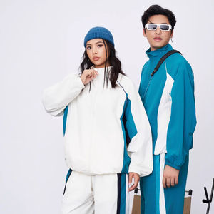 Vente en gros de survêtements de sport légers en nylon, veste coupe-vent et jogging colorblock, ensemble survêtement de course à motif solide - Product Image 2