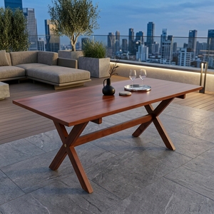 Natural Teak Wood <b>Outdoor</b> Garden Dining <b>Table</b> X Frame Cross Leg Wooden Patio <b>Table</b> Setup Decor Art Pure Room Design - Product Image 5