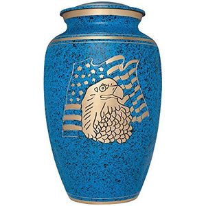 Urna Funeraria Metálica Patriótica Azul de Lujo |   Diseño Conmemorativo de la Bandera del Águila |   Capacidad de 3-4L, duradero y resistente a la corrosión |   OEM - Product Image 1