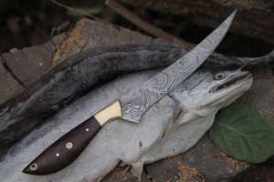 Couteau de pêche personnalisé fait main Jexmoo, lame en acier Damas, couteau à fileter avec étui en cuir, cadeau pour pêcheur - Product Image 5