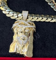Pendentif Visage de Jésus Hip Hop Tendance en Argent Sterling Plaqué Or 14K avec Moissanite VVS, Chaîne à Maillons Personnalisable, Cadeau Unisexe