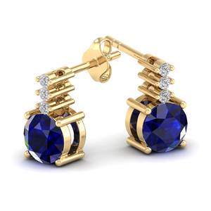 REYES Luxury 14K 18K Solid Gold Moissanite Screw Bac Stud Earrings Round Shape 0.72 Carat Blue Sapphire Gemstone Jewelry - Product Image 1