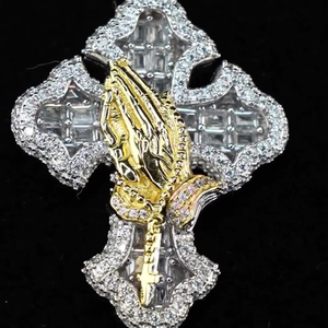 925 argent Sterling plaqué or rose foi croix VVS naturel Moissanite laboratoire cultivé diamant hip-hop bijoux fins pendentifs et breloques - Product Image 5