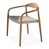 Chaise de salle à manger d'extérieur en teck massif scandinave, fauteuil en corde de rotin tressée, design moderne écologique, mobilier de jardin