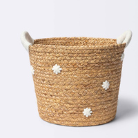 Panier à linge pliable en bambou écologique, adorable panier brodé de fleurs mini marguerites avec couvercle, idéal pour ranger les jouets et les vêtements des enfants
