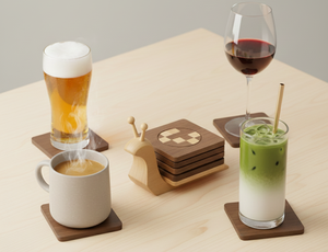 Sous-verre en bois de forme carrée classique créative de 5 mm |   Sous-verre en bois naturel fait à la main |   Accessoire décoratif pour la maison et la cuisine - Product Image 3