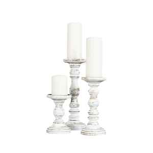 Juego de 3 candelabros de madera blanca desgastada rústica hecha a mano, perfectos para bodas, centros de mesa de decoración del hogar y estilismo para eventos. - Product Image 1