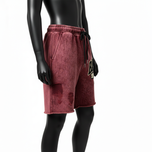 Shorts de Felpa de Algodón Premium de 300 GSM con Lavado Ácido, Color Granate, Estilo Vintage, Parche de Chenilla, Logotipo Personalizado, Ropa Urbana para Mujer - Product Image 3