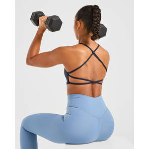 Soutien-gorge de sport à dos croisé bleu marine profond flatteur décolleté en V à bretelles dans le dos soutien-gorge de sport Fitness pour femmes adultes à fort impact vente en gros - Product Image 3