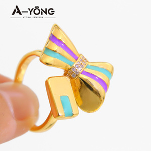 Hot Selling Fashion Design Gold Color Rings 21k Gold <b>Bow</b> Shaped Women Elegant Rings for Party <b>Gift</b> - Product Image 5