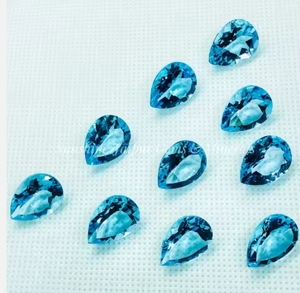 พลอย10X14mm ทรงหลวมเจียระไนแบบลูกแพร์สีฟ้าบุษราคัมธรรมชาติ - Product Image 3