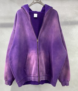 OEM Sweats à capuche zippés vierges en polaire surdimensionnée de haute qualité, double couche vintage délavé à l'acide et délavé au soleil Sweats à capuche vieillis pour hommes - Product Image 5