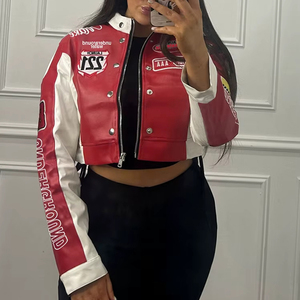 Chaqueta Bomber Corta de Estilo Universitario con Logotipo Personalizado, Bordado Chenille, Estampado de Cuero, Ropa Urbana para Mujer, Fabricante OEM - Product Image 5