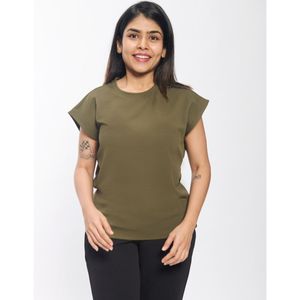 Elegante Waffle Knit Cap Sleeve Mujeres Top Ligero Cuello redondo Tela texturizada Ajuste relajado Casual Daily Office Wear Blusa - Product Image 3