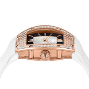 Reloj Mecánico de Alta Gama con Diamantes Moissanite y Correa de Caucho Blanca con Morganita y Diamantes - Product Image 3