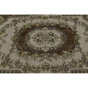 Tapis turc grand format 5,9x9,6 pieds, vintage, écologique, beige, marron, patchwork, en laine, avec envers en latex - Product Image 5