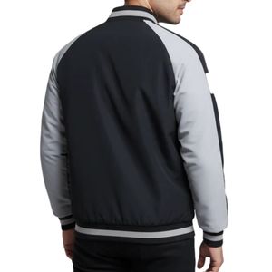 Contrast Sleeve Raglan Varsity Jacket <b>Men</b> Black And <b>Grey</b> Baseball Bomber Jacket Custom Logo Embroidery Streetwear Fashion <b>Coat</b> - Product Image 3