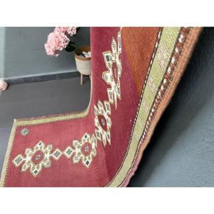 2.8x8.6 ft Vintage <b>Runner</b> Rug, <b>Red</b> Green Turkish Patchwork Wool Rug - Product Image 3