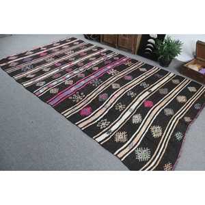 พรมตุรกีโบราณขนาดใหญ่ 5.7x10.3 ฟุต สีดำชมพู ลายต้นไม้และพืช พรมขนสัตว์ - Product Image 4