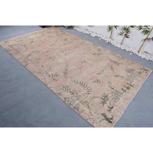 Alfombra turca vintage Beige verde 5,6X9,7 pies tejido plano de lana con patrón de retazos para decoraciones de sala de estar o uso en el pasillo - Product Image 3