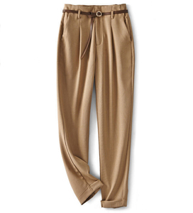 Women High Waist Pleated Straight Leg Crepe <b>Pants</b> With Belt Solid Color Casual Full Length Autumn Wear - Product Image 3