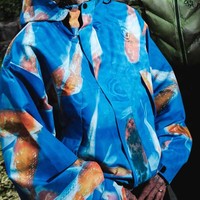 Jaket Windbreaker Anti Air 10000mm untuk Ski, Hiking, Berkuda, dan Aktivitas Luar Ruangan Lainnya dengan Motif Fish Spray Printing, Model Boxy Fit