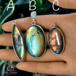 Collier Labradorite Naturelle Plaqué Or Vintage-Chaîne en Argent Sterling 925 avec Grand Pendentif en Pierre Précieuse-Coffret Cadeau pour Femme - Product Image 2