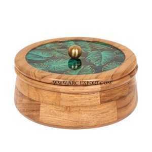 Tapa DE TRABAJO esmaltada Contenedor de madera de bambú Chapati Calidad de lujo Forma redonda Hecho a mano Boda Fiesta de cumpleaños Contenedor Roti Chapati - Product Image 1