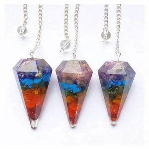 Venta al por mayor genuina hecha a mano 7 Chakra orgonita cristal punto péndulo pulido piedra preciosa radiestesia herramienta para Feng Shui curación - Product Image 2