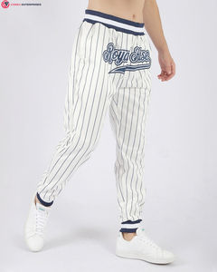 Pantalon de sport personnalisé blanc marine à fines rayures grande taille en coton respirant anti-rides taille moyenne style Hip Hop pour l'automne - Product Image 1