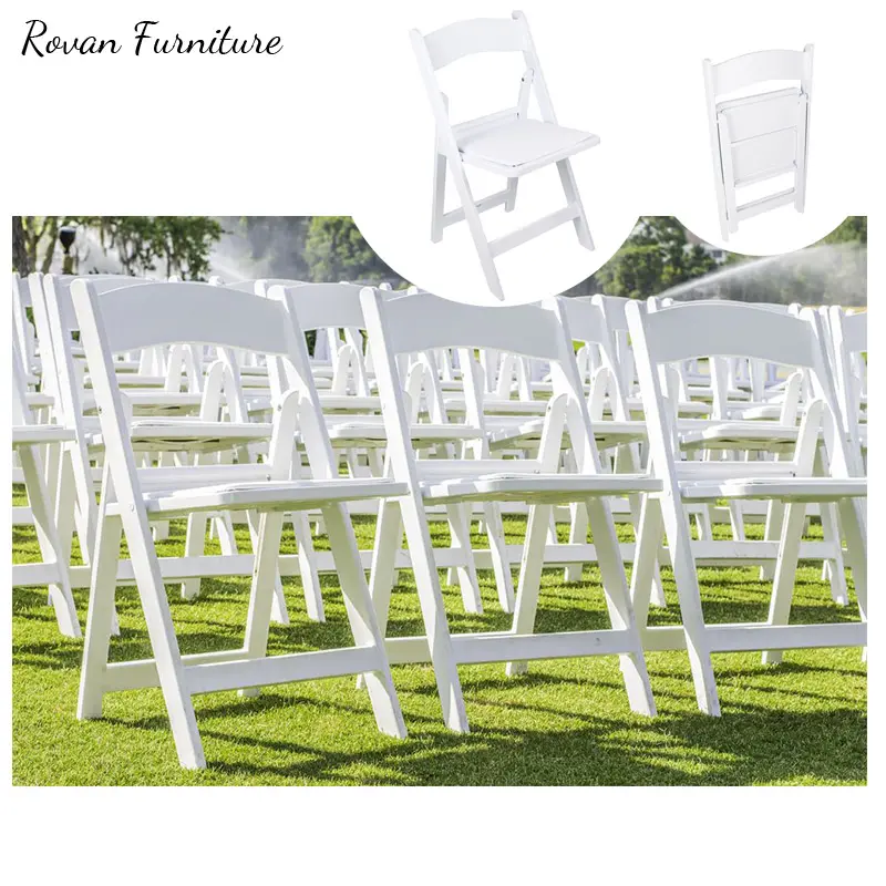 RTS TOP amerciana plástico blanco PP resina al aire libre con cojín boda silla fácil plegable
