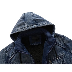 Doublure en laine pour hommes Veste en jean d'hiver bleue épaisse Vêtements d'extérieur Sweats à capuche chauds Vestes en denim à capuche d'hiver pour hommes Manteaux - Product Image 3