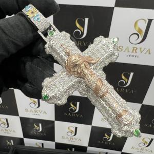 Colgante Religioso de Cruz con Diamantes en Oro Rosa de 14K, Estilo Hip Hop Cristiano, Completamente Engastado, Unisex, para Fiestas - Product Image 2