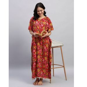 Chemise de nuit de maternité en coton 100% pour femmes, manches courtes, longueur totale, tissu respirant, col imprimé floral, été, élégante, simple - Product Image 1