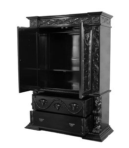 Armario de Madera de Teca Maciza Tradicional Tallado a Mano de Lujo |   Muebles de Dormitorio, Sala de Estar y Hotel en Negro Brillante - Product Image 4