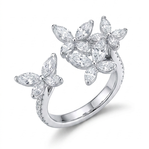Women's 18K White Gold Marquise Cut Fancy Floral Shape <b>Diamond</b> <b>Ring</b> Lab Grown IGI Certified Classic Style Engagement Jewelry - Product Image 2
