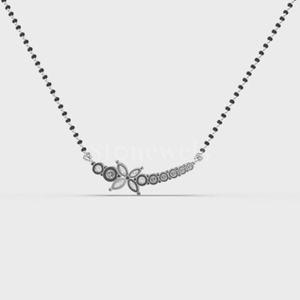 Charming Stonewels Silver <b>Mangalsutra</b> with Floral-Inspired <b>Design</b> Sparkling Diamonds Beads Chain for Weddings - Product Image 4