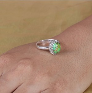 Plata de Ley 925, banda Simple, cobre verde Natural, turquesa, ajuste de bisel con cuentas, forma ovalada sólida, anillo de uso diario para fiestas - Product Image 3