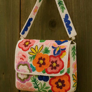 Bolso de mano hecho a mano con cuentas de cristal, bolso de hombro con flores, diseño de criatura del océano, forma de Color personalizable, artesanía MS - Product Image 1