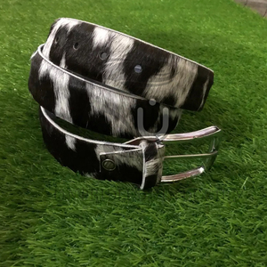 Ceinture en cuir de vache à poils naturels, boucle en alliage, fabrication artisanale |   Ceinture décontractée de qualité supérieure durable à imprimé animal, largeur 3,5 cm - Product Image 1